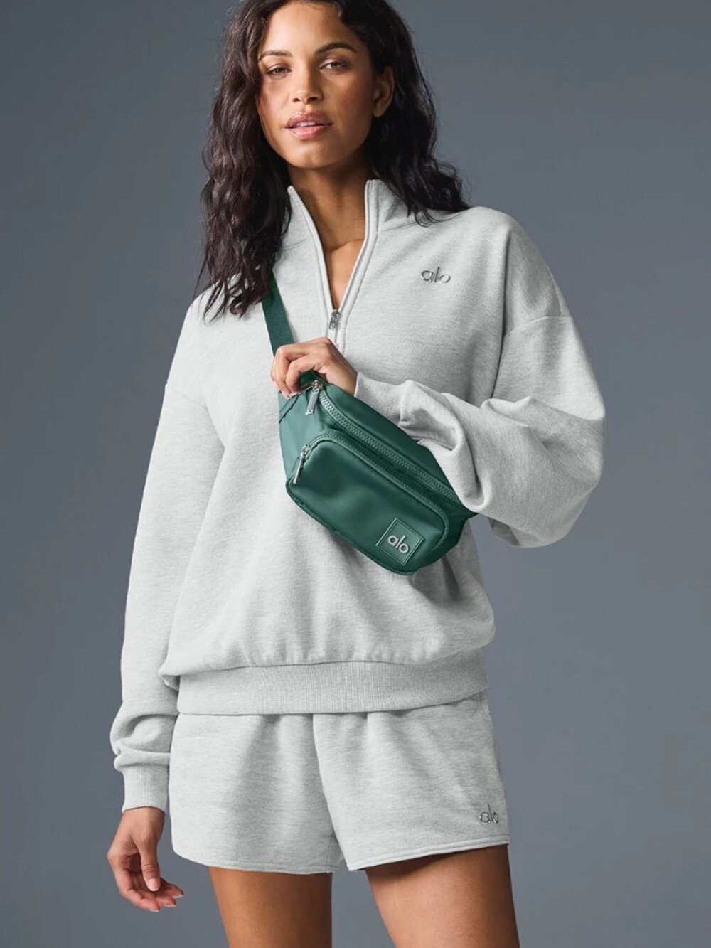 `NWT Alo Yoga Accolade Quarter Zip Heather Grey Oversized Fleece Sweatshirt` >